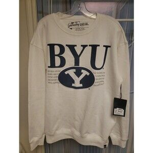 BYU Men's Cougars Crewneck Sweat Shirt Fleece lined Size Large White Gameday NWT